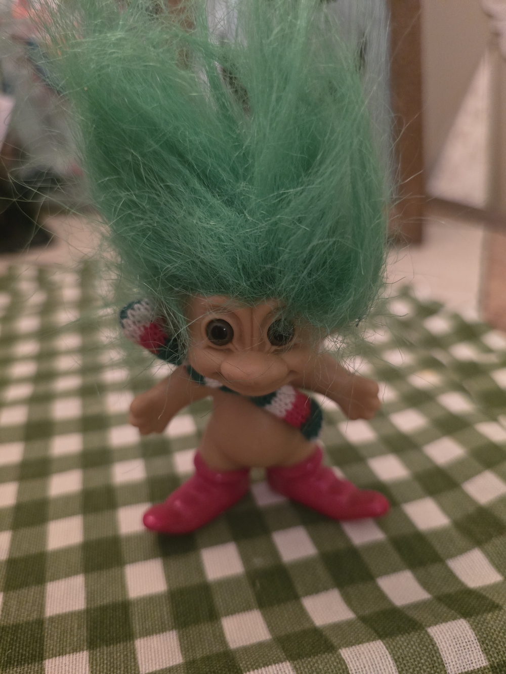 Russ Troll Doll 3" Merry Little Trolls Elf w/Green Hair, Scarf, Shoes Christmas